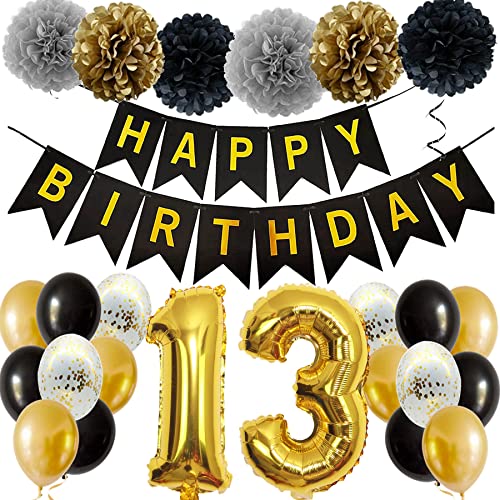 Feelairy Ballons 13. Geburtstag Deko Mädchen, Schwarz Gold Geburtstagsdeko 13 Jahre Junge, Happy Birthday Deko Konfetti Luftballons Deko 13 Geburtstag Mädchen Junge 13 Geburtstag Deko Kinder von Feelairy