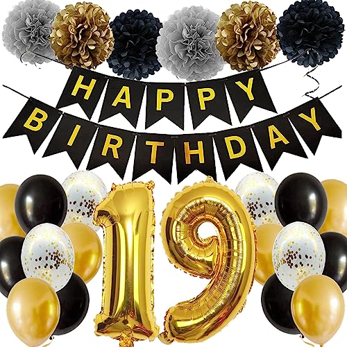 Feelairy Ballons 19. Geburtstag Deko Mädchen, Schwarz Gold Geburtstagsdeko 19 Jahre Junge, Happy Birthday Deko Konfetti Luftballons Deko 19 Geburtstag Mädchen Junge 19 Geburtstag Deko Kinder von Feelairy