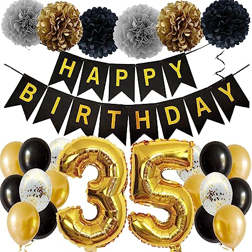 Feelairy Ballons 35. Geburtstag Deko Männer Frauen, Schwarz Gold Geburtstagsdeko 35 Jahre Mann Frau, Happy Birthday Deko Konfetti Luftballons Deko 35 Geburtstag Mann 35 Geburtstag Deko Frauen von Feelairy