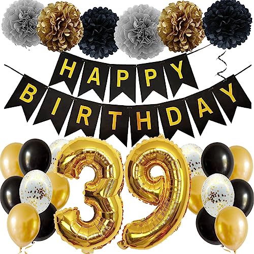 Feelairy Ballons 39. Geburtstag Deko Männer Frauen, Schwarz Gold Geburtstagsdeko 39 Jahre Mann Frau, Happy Birthday Deko Konfetti Luftballons Deko 39 Geburtstag Mann 39 Geburtstag Deko Frauen von Feelairy