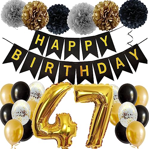 Feelairy Ballons 47. Geburtstag Deko Männer Frauen, Schwarz Gold Geburtstagsdeko 47 Jahre Mann Frau, Happy Birthday Deko Konfetti Luftballons Deko 47 Geburtstag Mann 47 Geburtstag Deko Frauen von Feelairy