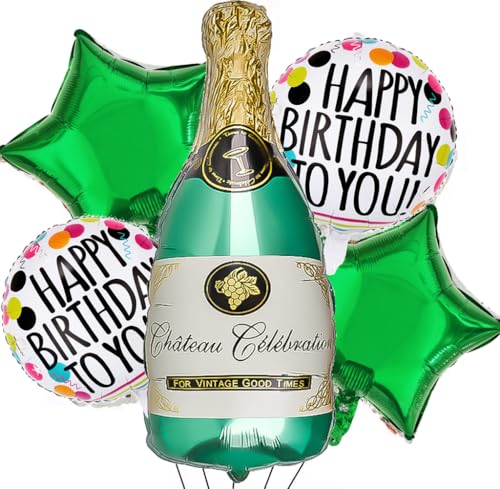 Feelairy Folienballon Champagne Deko, 5 Stück Luftballon Weinflasche Sektflasche Riesen Helium Ballon Champagner Flasche Bier Happy Birthday Deko für Geburtstag Hochzeit Party Dekoration von Feelairy