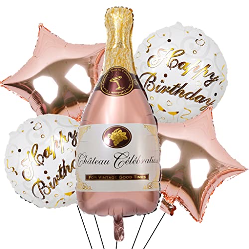 Feelairy Folienballon Champagne Rosegold, 5 Stück Luftballon Weinflasche Sektflasche Riesen Helium Ballon Champagner Flasche Bier Happy Birthday Deko für Geburtstag Hochzeit Party Dekoration von Feelairy