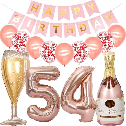 Feelairy Luftballon 54. Geburtstag Deko Frau, Rosegold Folienballon Weinflasche Sektflasche Helium Ballon Champagner Flasche, Girlande Happy Birthday Deko für Geburtstagsdeko 54 Jahre Frauen von Feelairy