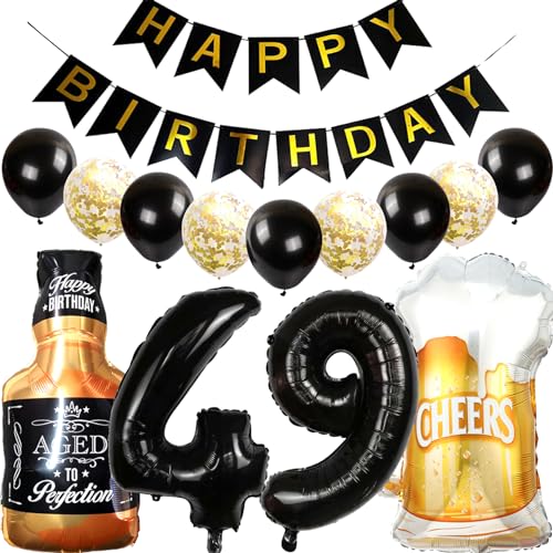 Feelairy Luftballons 49. Geburtstag Deko, Geburtstagsdeko 49 Jahre Mann Frau, Folienballon Whiskey Bierglas Ballon Weinflasche Bier Deko, Happy Birthday Banner für 49 Jahre Geburtstag Party Deko Set von Feelairy