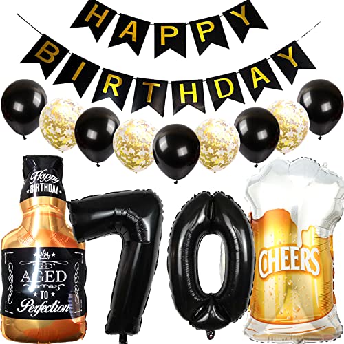 Feelairy Luftballons 70. Geburtstag Deko, Geburtstagsdeko 70 Jahre Mann Frau, Folienballon Whiskey Bierglas Ballon Weinflasche Bier Deko, Happy Birthday Banner für 70 Jahre Geburtstag Party Deko Set von Feelairy