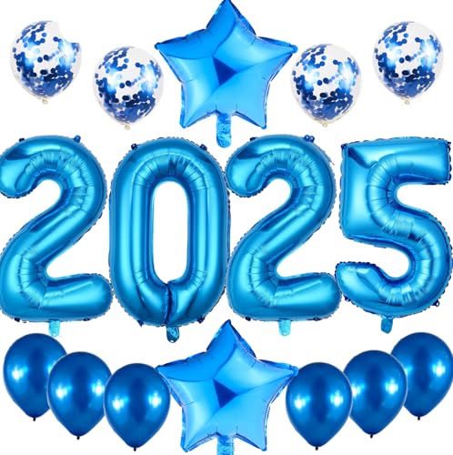 Feelairy Silvester Deko 2025 Dekoration, Luftballons 2025 Neujahr Silvesterdeko Blau, Helium Ballon 2025 Blau Folienballon Zahl 2025 für Jahreswechsel Neujahr Silvester Party Dekoration von Feelairy