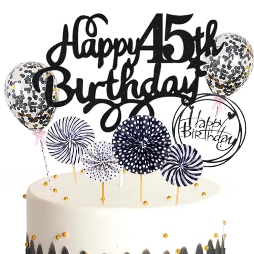 Feelairy Tortendeko Happy Birthday Deko Kuchendeko 45. Geburtstag Mann Frau, Schwarz Kuchen Topper 45. Geburtstag, Cake Topper Happy Birthday Ballon für Geburtstagstorte Deko 45 Jahre Frauen Männer Feelairy Tortendeko Happy Birthday Deko Kuchendeko 45. Geburtstag Mann Frau, Schwarz Kuchen Topper 45. Geburtstag, Cake Topper Happy Birthday Ballon für Geburtstagstorte Deko 45 Jahre Frauen Männer von Feelairy
