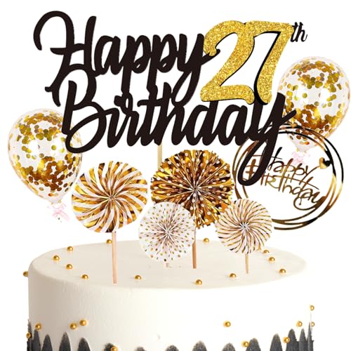 Feelairy Tortendeko Happy Birthday Gold Kuchendeko 27. Geburtstag Frau, Kuchen Topper Happy 27th Birthday, Cake Topper 27. Geburtstag Ballons Konfetti für Geburtstagstorte Deko 27 Jahre Frauen Männer Feelairy Tortendeko Happy Birthday Gold Kuchendeko 27. Geburtstag Frau, Kuchen Topper Happy 27th Birthday, Cake Topper 27. Geburtstag Ballons Konfetti für Geburtstagstorte Deko 27 Jahre Frauen Männer von Feelairy