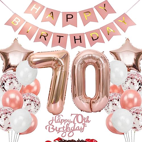 Feelairy Geburtstagsdeko 70 Jahre Frauen, Rosegold Luftballon 70. Geburtstag Deko Frau, Tortendeko Happy 70th Birthday Deko 70 Jahre Frauen, Ballon 70. Geburtstag Frau Party Dekoration Set von Feelairy