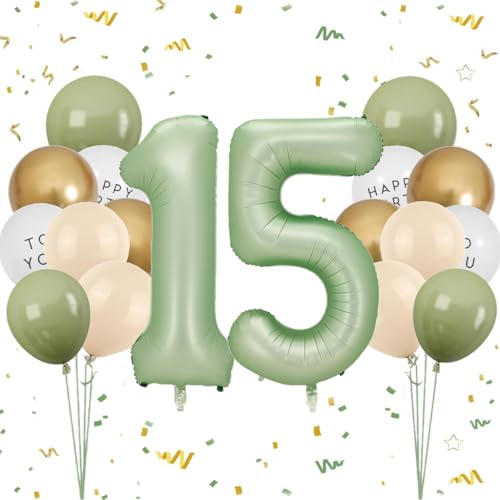 Luftballon 15. Geburtstag Mädchen, Salbeigrün Zahl 15 Luftballon Happy Birthday Deko 15 Jahre Junge, Latexballons Olive Grün Gold Ballons 15 Grün, Olivgrün Geburtstagsdeko 15 Jahre Jungen Mädchen Luftballon 15. Geburtstag Mädchen, Salbeigrün Zahl 15 Luftballon Happy Birthday Deko 15 Jahre Junge, Latexballons Olive Grün Gold Ballons 15 Grün, Olivgrün Geburtstagsdeko 15 Jahre Jungen Mädchen von Feelairy