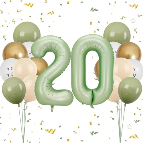 Luftballon 20. Geburtstag Frauen, Salbeigrün Zahl 20 Luftballon Happy Birthday Deko 20 Jahre Party Deko, Latexballons Olive Grün Gold Ballons 20 Grün, Olivgrün Geburtstagsdeko 20 Jahre Mann Frau von Feelairy