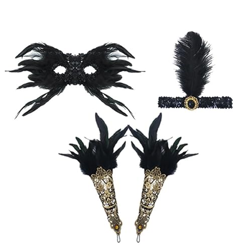 Feelcrag Venezianische Maske Damen,Karneval Deko Fenster Halloween Maskerade Damen Und Herren Vintage Antike Masken Augenmaske Black Swan Kostüm Damen Fasching Deko von Feelcrag