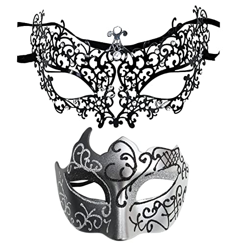 Feelcrag Venezianisches Kleid,Augenmaske Venice, Ornamente, Maskenball, Venedig, Karneval, Kostüm Schwarz Maskerade Masken Schwarze Maske Partner Kostüme Erwachsene Fasching von Feelcrag