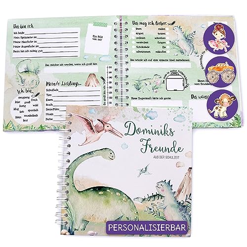 Feenstaub Freundebuch Grundschule, Freundebuch personalisiert mit Namen, Schulfreundebuch, Freundschaftsbuch Schule, Freundebuch Dino, Freundealbum für Schulkinder, Geschenk Einschulung von Feenstaub