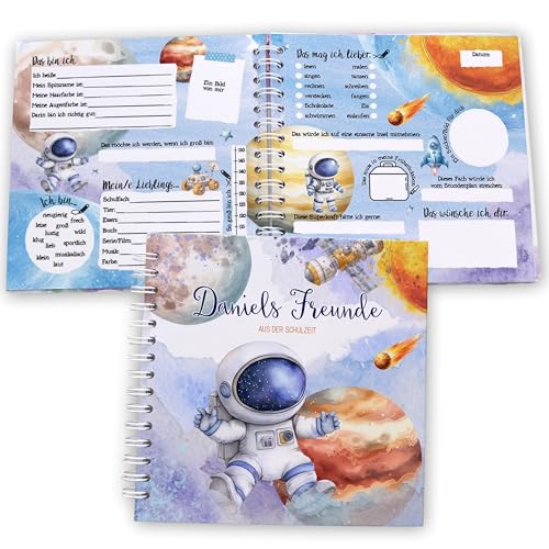 Feenstaub Freundebuch Grundschule, Weltall Freundebuch personalisiert mit Namen, Schulfreundebuch, Freundschaftsbuch Schule, Freundealbum Astronaut, Freundebuch für Schulkinder, Geschenk Einschulung von Feenstaub