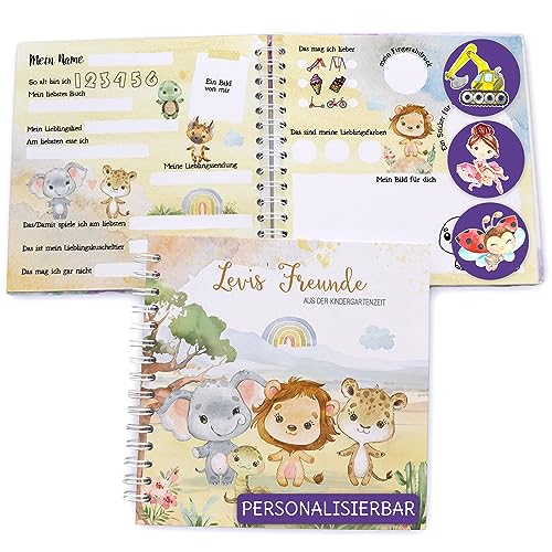 Feenstaub Freundebuch Kindergarten, personalisiert mit Namen, Meine ersten Freunde, Geschenk Kindergartenstart, spiralgebundenes Freundschaftsbuch für Kindergartenkinder, Freundebuch Kita, Safari von Feenstaub