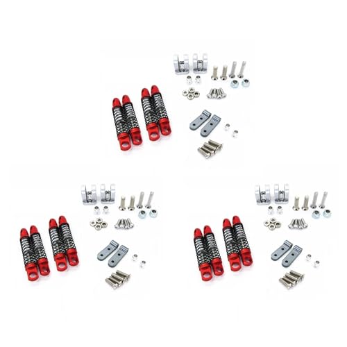 Feeuid 12X für D12 RC Auto Upgrades Teile Metall Vorne und Hinten Stoß Dämpfer Dämpfer mit Festem Sitz ZubehöR, Rot von Feeuid