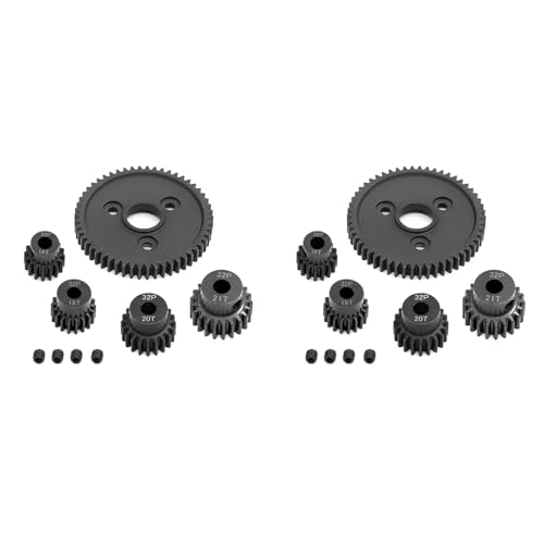 Feeuid 2 x Zylindrisches Getriebe aus Metall 54T 0,8 32P 3956 mit Getriebe-Set Ritzel 16T 18T 20T 21T für 1/10 Slash Stampede Summit e von Feeuid