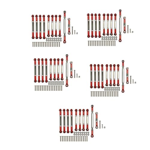 Feeuid 5Set für MN D90 D91 D96 D99S MN99S MN90 1/12 RC Metall Zugauto Upgrade Zubehör Lenkung Verbindungsstangen Set, Rot von Feeuid