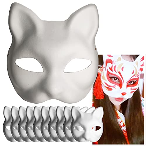 Feeziloe DIY Weiße Papiermaske Katzengesicht, 10 Stück, Zellstoff-Blanko, handbemalte Maske, Persönlichkeitsdesign für Halloween Maskerade Kostüm Cosplay von Feeziloe