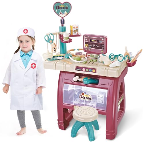 Doktor Spielset Medizinisches Stationen Rollenspiel Kit mit Sound Licht, Doktor Cosplay Sets mit Stethoskop Thermometer Spritze, Medizinisches Spielzeug Geschenke für Kinder Jungen Mädchen (25) von Fegalop