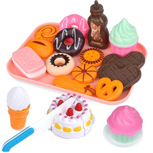 Kinderküche Dessert Set Kinder Spielzeug Küchenzubehör Kinder Lebensmittel Spielzeug mit Dessert Platte ，Kinder Lernspielzeug Küchenzubehör Teeparty Geschenk für Kinder ab 3 4 5 Jahren von Fegalop