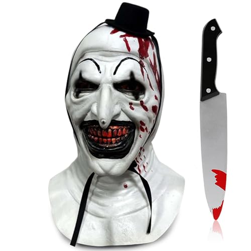 Fehodun Art the Clown Maske Terrifier Killer Clown Maske Scary Halloween Joker Maske Creepy Cosplay Kostüm Maske Horror Blutige Requisiten für Erwachsene von Fehodun