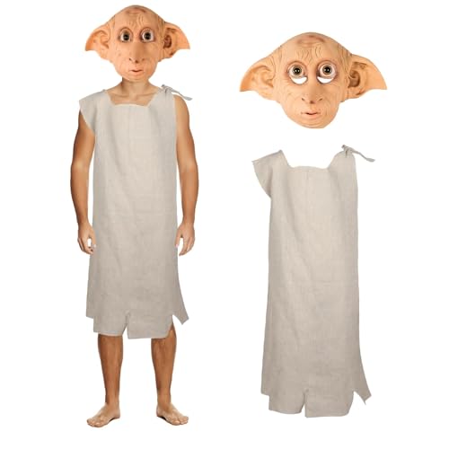 Fehodun Dobby Kostüm Elf Ohren Vollkopf Maske Kostüm Hauself lustige Kostüm Halloween Cosplay Kostüm Zubehör Requisiten für Erwachsene von Fehodun