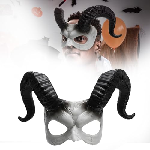 Fehodun Erwachsene Ziege Maske Halloween Ochse Widder Hörner Maske Gruseliges Schaf Schädel Halbgesicht Maske Teufel Antilope Cosplay Kostüm Requisiten Tier Maskerade von Fehodun