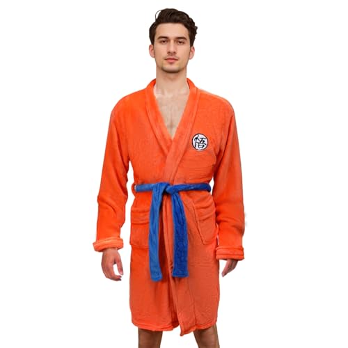 Fehodun Goku Kostüm Anime Go Schriftzeichen Pyjama Bademantel Set Plüsch Robe Unisex Pyjamas Halloween Cosplay Orangener Kostüm Erwachsene von Fehodun