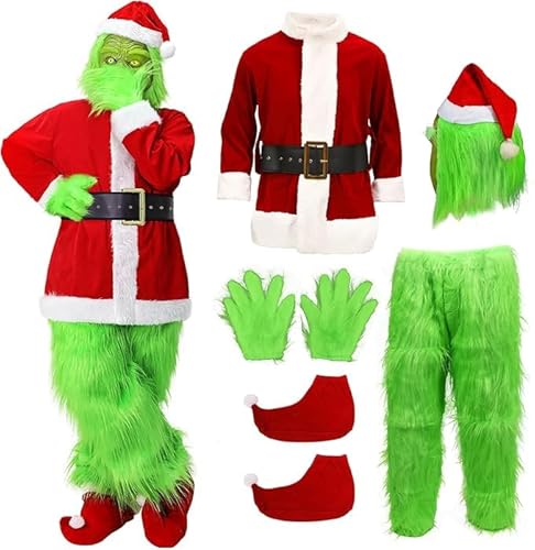 Fehodun Grinch Kostüm kostum Grünes großes Monster Grinch Kostüme für Erwachsene 7er Cosplay Requisiten Weihnachten Grinch Kostüm (S) von Fehodun