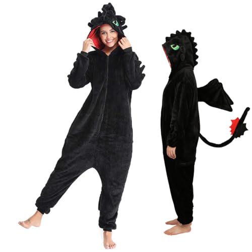 Fehodun Ohnezahn Onesie Erwachsene Drachen Onesie Pyjamas Niedliche Tier Winter Nachtwäsche Halloween Weihnachts Cosplay Toothless Kostüm von Fehodun