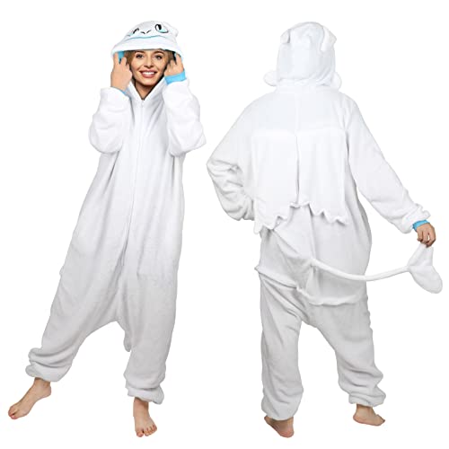 Fehodun Ohnezahn Onesie Erwachsene Drachen Onesie Pyjamas Niedliche Tier Winter Nachtwäsche Halloween Weihnachts Cosplay Toothless Kostüm von Fehodun