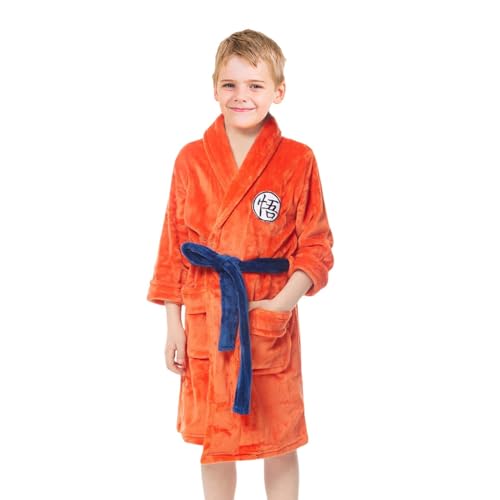 Fehodun Son Goku Kostüm Anime Cosplay Schlafanzug Roben Weicher Plüsch Lange Bademäntel Orangener Pyjama Bademantel für Kinder von Fehodun