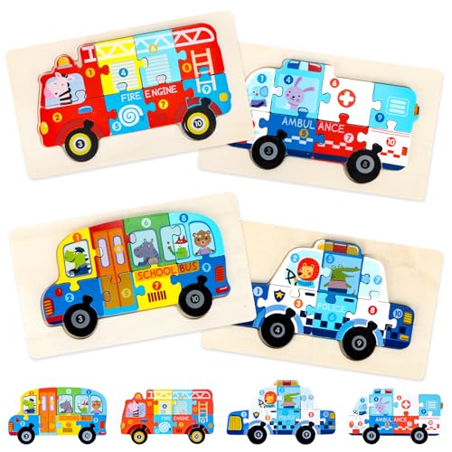 4 Stück Holzpuzzle Montessori Spielzeug, Transport Montessori Spielzeug für Kleinkinder, Nummer Holz Lernspielzeug Pädagogisches für Kinder ab 2 3 4 Jahren 4 Stück Holzpuzzle Montessori Spielzeug, Transport Montessori Spielzeug für Kleinkinder, Nummer Holz Lernspielzeug Pädagogisches für Kinder ab 2 3 4 Jahren von Feirdhoo