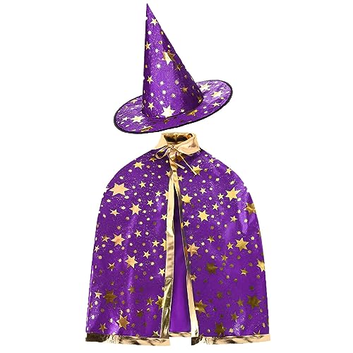 Feiyayi Kinder Halloween Kostüm,Hexe Zauberer Umhang für Kinder,Halloween Zauberer Umhang mit Hut für Halloween Kostüm Partys, Cosplay, Bühnenauftritte, Kostümzubehör (Lila) von Feiyayi