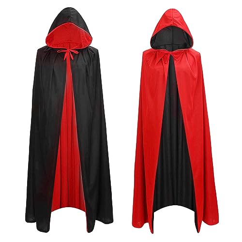 Feiyayi Vampir Umhang Schwarz Rot Doppelseitig Kapuzenumhang Vampir Kostüme Halloween Umhang Unisex Umhang Für Cosplay Halloween Kostüm (140cm) von Feiyayi