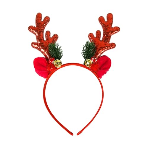 Cute Hair Clips Tumotsit Rentier-Stirnbänder, Weihnachten, Neuheit, Rentier-Stirnband mit Ohren, Plüsch-Rentier-Ohr-Kopfbedeckung für Frauen Mädchen, Weihnachtsfeier, Kostümzubehör, (Red, One Size) von Feizikaw