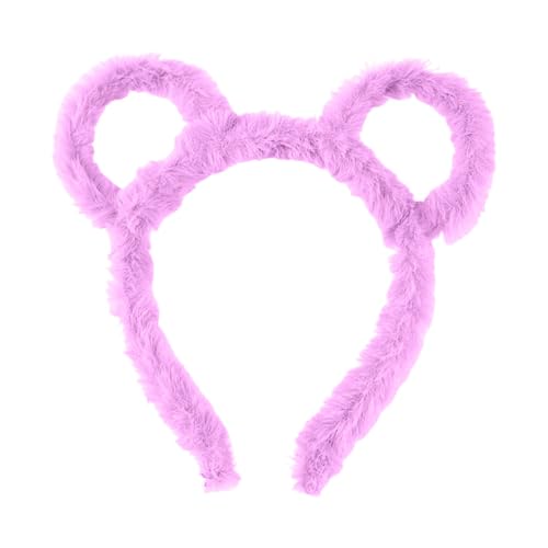 Feizikaw Farben Klein Haarklammer Frauen Winter Dick Gefüllte Stirnband Runde Bär Ohren Make-Up Haar Hoop Cartoon Geformt Gefüllte Haar Hoop Kostüm Cosplay Party (Purple, 20X17CM) von Feizikaw