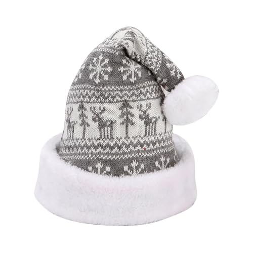 Schlapphut Damen Gestrickte Weihnachtsmütze aus dickem Fleece für Erwachsene, warme Weihnachtsmütze für Feiertage (Grey, One Size) von Feizikaw