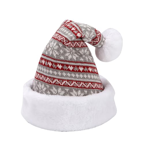 Schlapphut Damen Gestrickte Weihnachtsmütze aus dickem Fleece für Erwachsene, warme Weihnachtsmütze für Feiertage (Light Gray, One Size) von Feizikaw