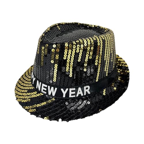 Schlapphut Damen Jazzhut mit Pailletten | Pailletten-Anglerhut zur Silvesterfeier | Festliches Party-Zubehör für Silvester (Gold, One Size) von Feizikaw