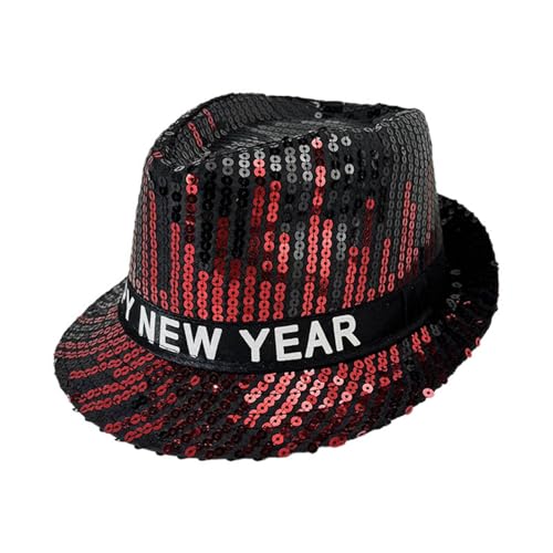 Schlapphut Damen Jazzhut mit Pailletten | Pailletten-Anglerhut zur Silvesterfeier | Festliches Party-Zubehör für Silvester (Red, One Size) von Feizikaw