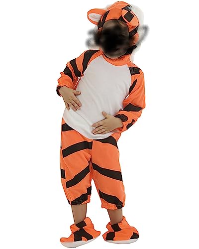 Felcia Cosplay-Set für Kinder, Mädchen, Jungen, Halloween, langärmelig, Tiger-Druck, Strampler + Cartoon-Hut + Schuhe (A-Tiger, M) von Felcia