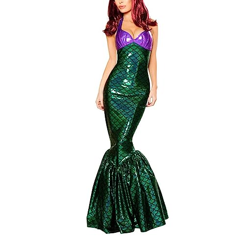 Felcia Damen Halloween Meerjungfrau Kostüm Slim Fit Pailletten Langes Kleid Cosplay Verkleidung Foto Requisiten Erwachsenenkostüme (B-Grün, M) von Felcia