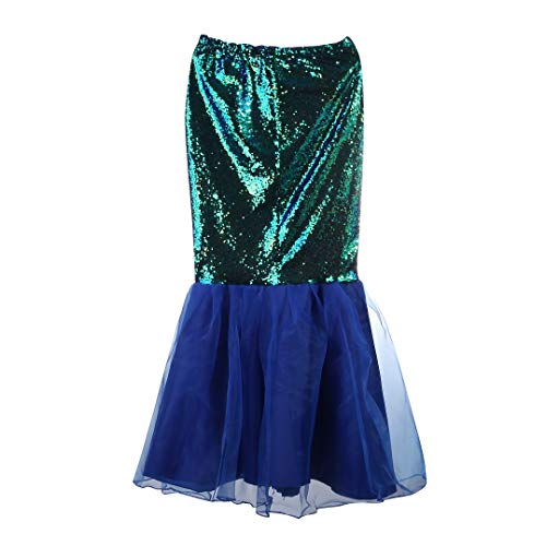 Felcia Damen Meerjungfrau Rock Kostüm Karneval Party Cosplay Fancy Rock Pailletten Langer Schwanz Kleid (A-Blue, M) von Felcia