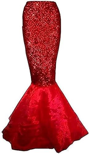 Felcia Damen Meerjungfrau Rock Kostüm Karneval Party Cosplay Fancy Rock Pailletten Langer Schwanz Kleid (A-Red, L) von Felcia