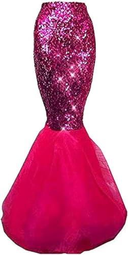 Felcia Damen Meerjungfrau Rock Kostüm Karneval Party Cosplay Fancy Rock Pailletten Langer Schwanz Kleid (A-Rose, M) von Felcia