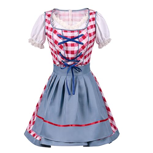 Felcia Damen Oktoberfest Outfit Bayerisches Bier Faschingskostüm Dienstmädchen Kleid für Halloween Cosplay Kostüm (A-Blue, L) von Felcia